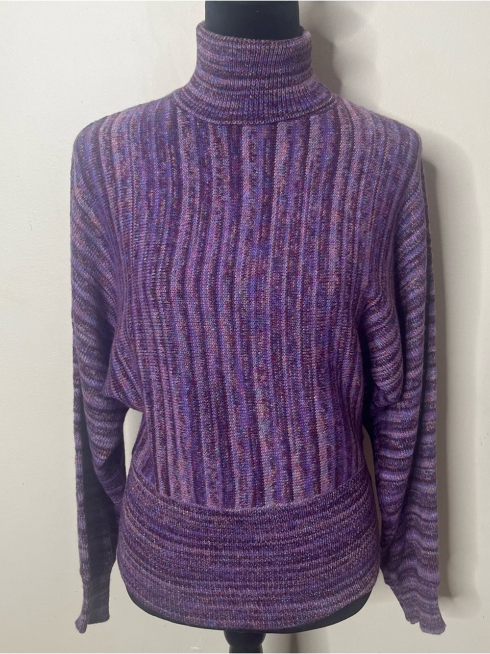 Babette Ballinger NY Women’s Purple Striped Turtleneck Batwing Knit Sweater Sz M